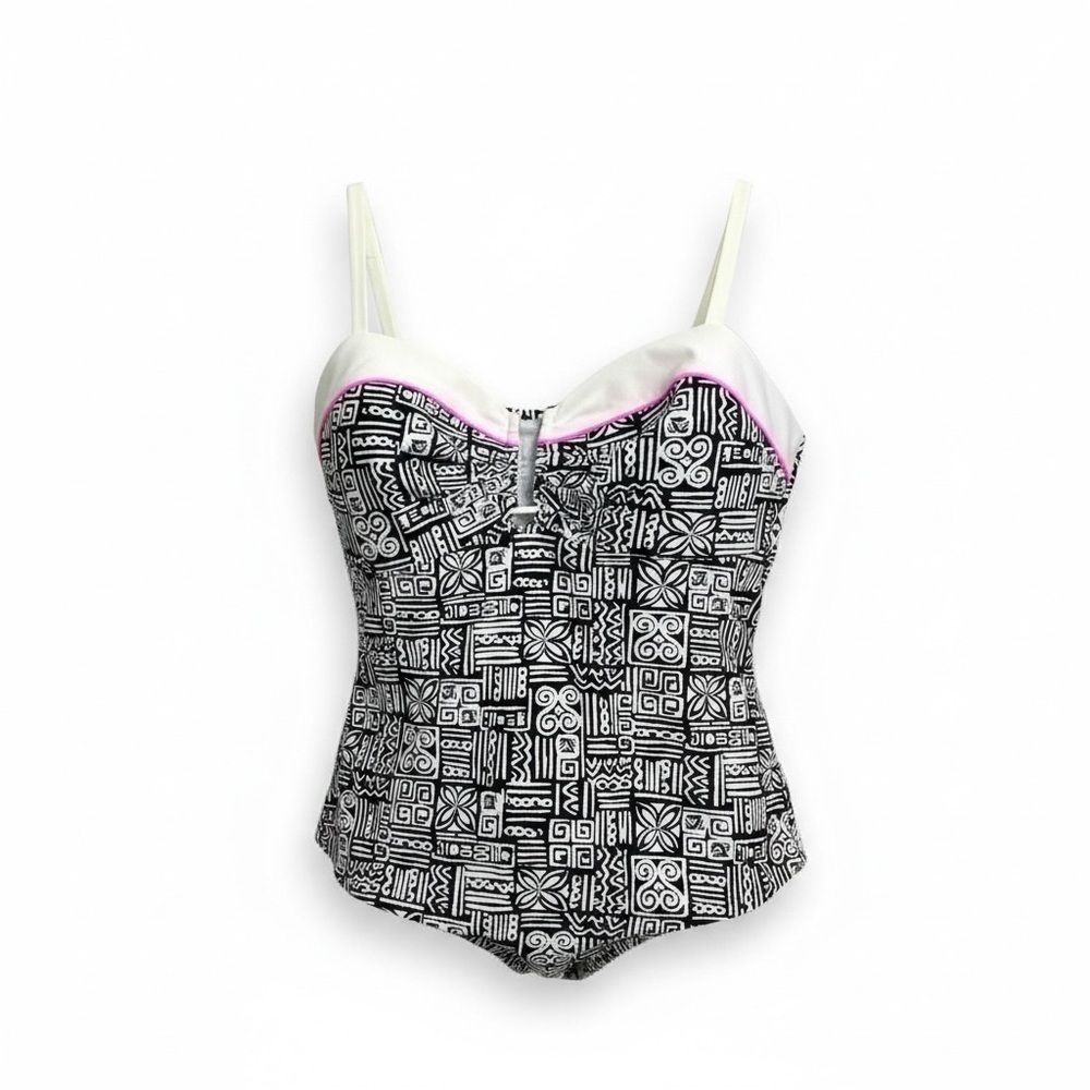 Collection by Catalina Black & White Tankini Top w Adjustable Straps